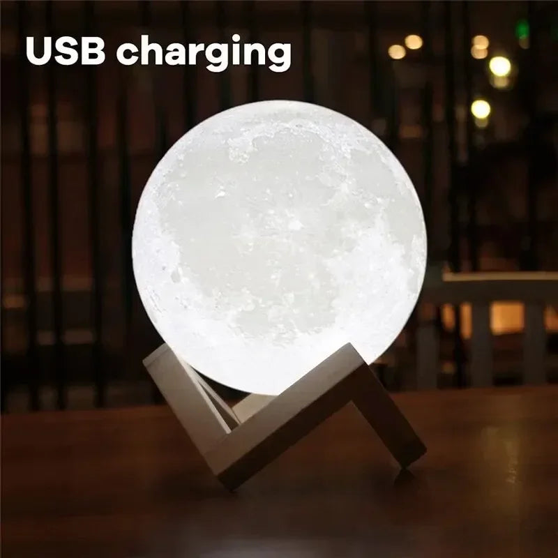 3D Printed Moon Lamp LED 16 Colors Rechargeable Night Light Touch The Moon Children's Night Light Home Decor Birthday Gifts