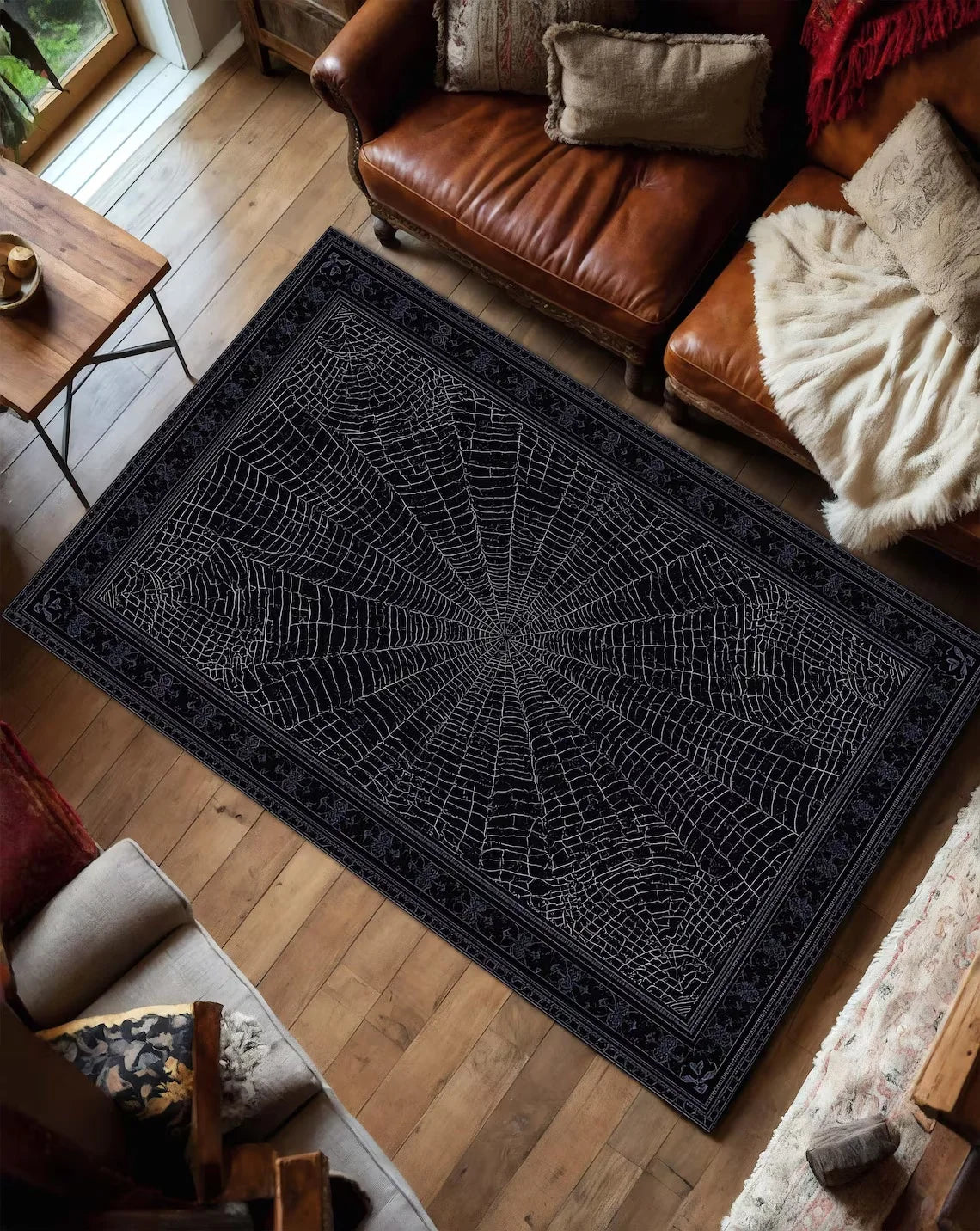 Gothic Spinnennetz Carpet - Gothic Witchy Halloween Room Decor Schwarz Roter Bereich Rug Living Room Bedroom Decor Rug Washable