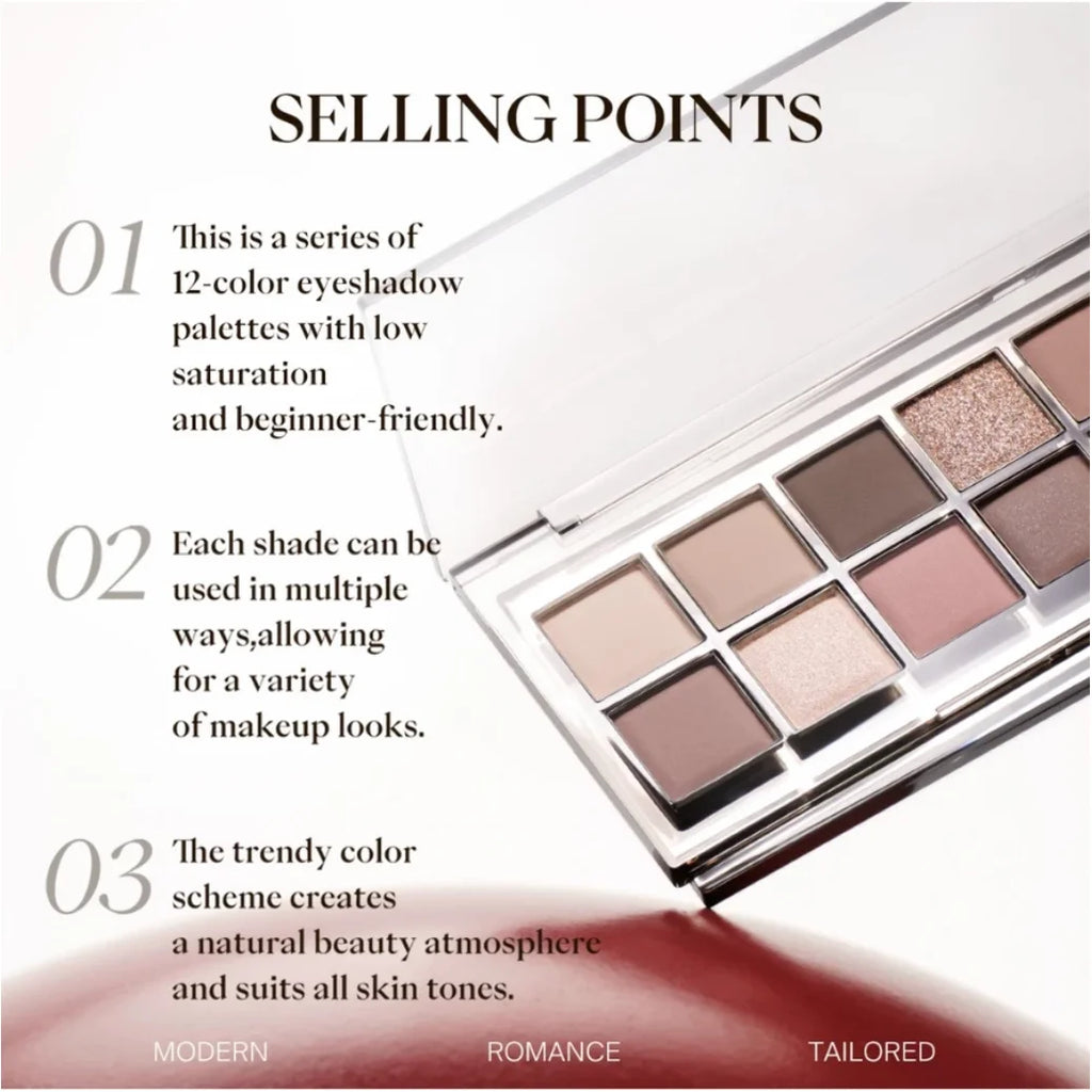 JOOCYEE 12 Shades Eyeshadow Palette Long-lasting Pearlized Gel Smooth High color Soft Matte Texture Eye Makeup Cosmetics