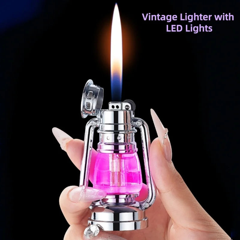 Novel creative metal LED Light Lighter butane gas lighters vintage fashionable lighter premium smoking accessories cool gift