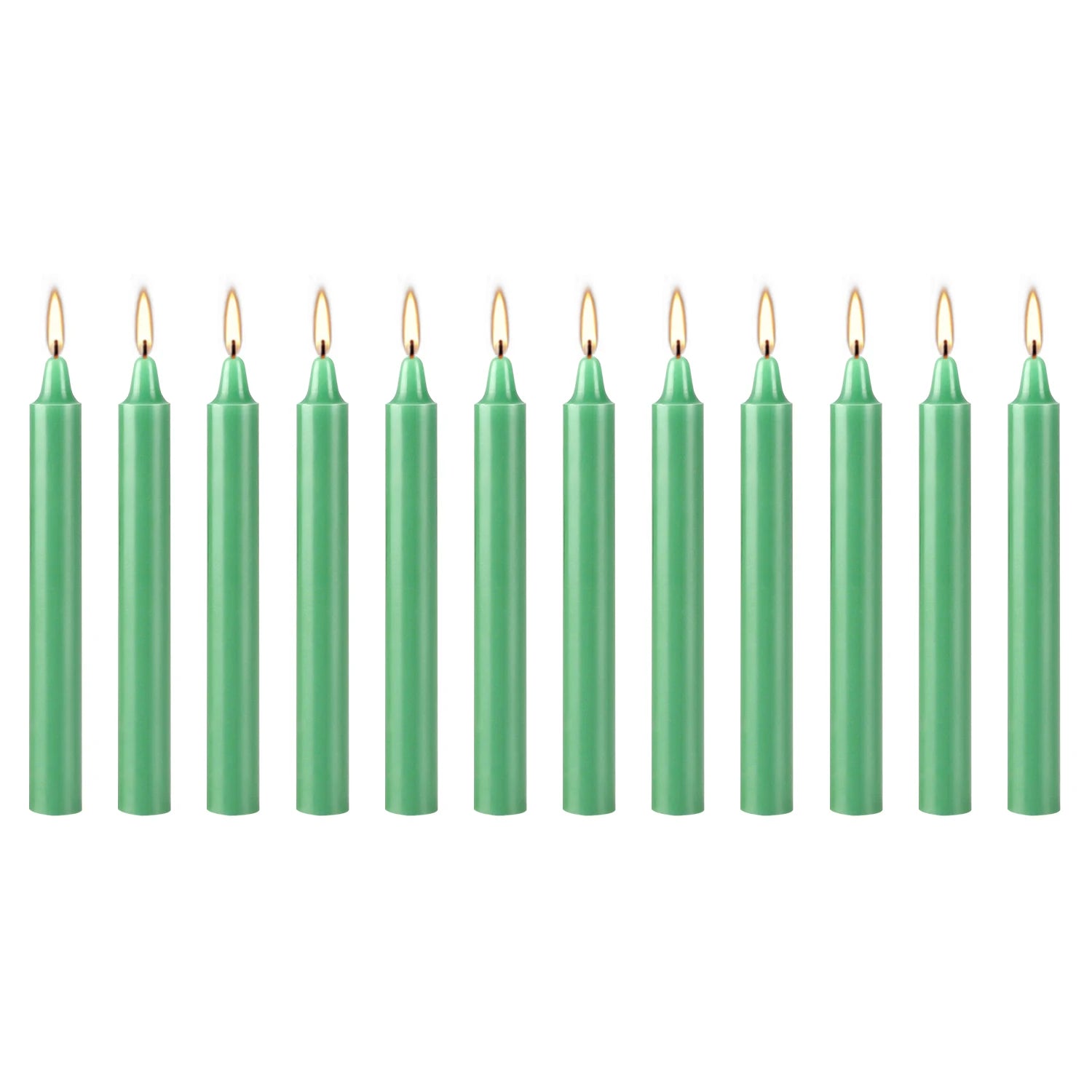 12 Pcs 3.9*0.4In（10.1*1.2Cm） Green Small Stick Candles, No Drip, No Smoke, No Scent, Household Dinner Candles, Hand-Poured, High-Quality, Suitable for Various Places and Holidays.