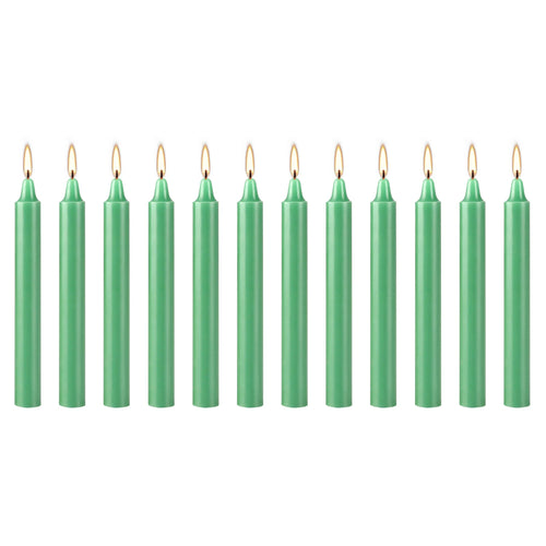 12 Pcs 3.9*0.4In（10.1*1.2Cm） Green Small Stick Candles, No Drip, No Smoke, No Scent, Household Dinner Candles, Hand-Poured, High-Quality, Suitable for Various Places and Holidays.