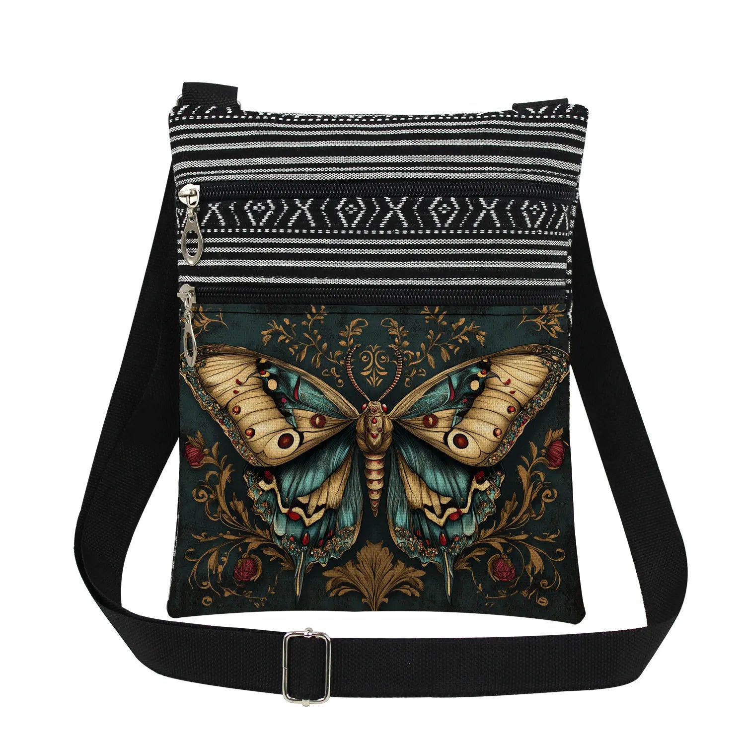 Bohemian-style Moth Unisex Crossbody Bag Adjustable Strap Men's Crossbody Bag Women's Outdoor Shoulder Bag