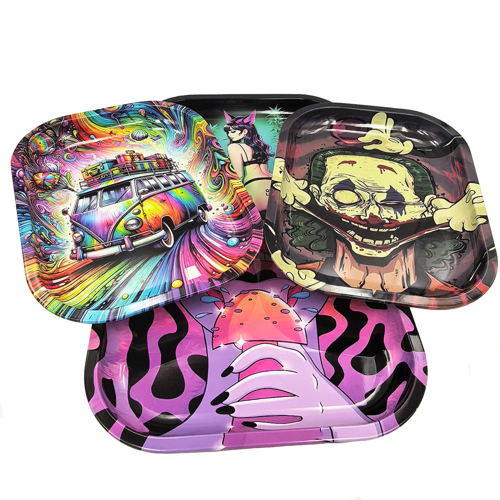 7X5.5inch Metal Tobacco Rolling Tray Multi Cigarette Dish Tin Storage Plate Roller Container 18*14cm Ashtray Rolling Tray