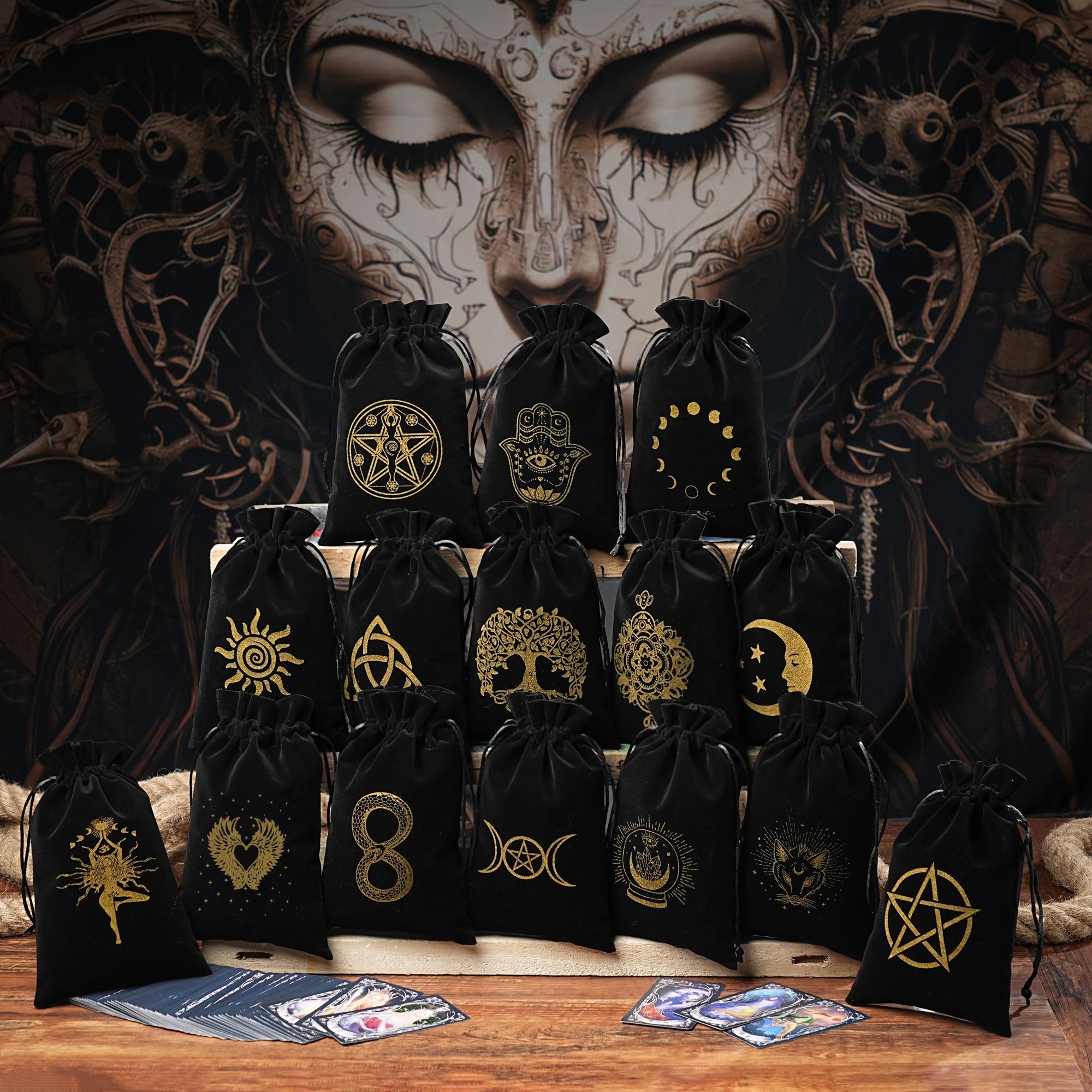 15/1pcs 14x22cm Black Velvet Moon Phase Tarots Cards Storage Bag Jewelry Pouch Travel Cosmetic Gift Bag Hand bag Coin Dice bag