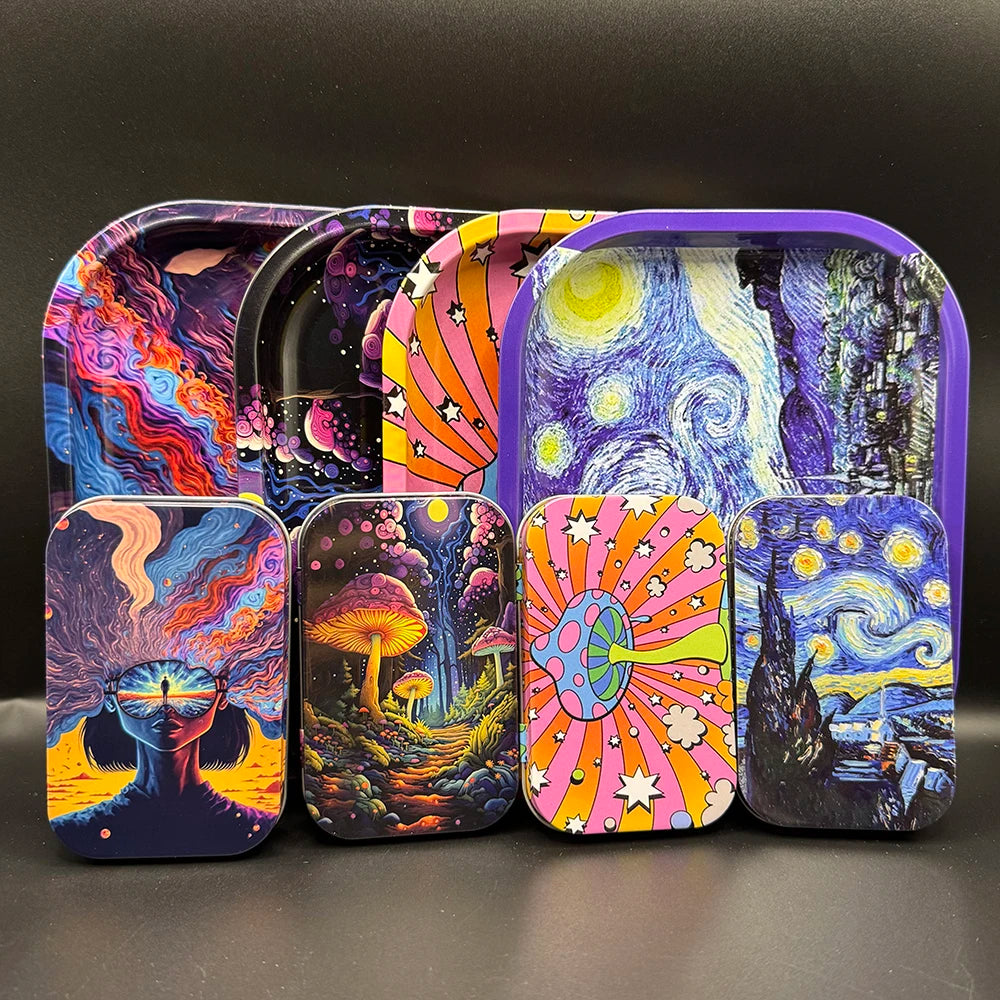 18*14cm Metal Rolling Storage Tray with  TinPlate Storage Box Tobacco Cigarettes Cases Holder Smoking Accessories