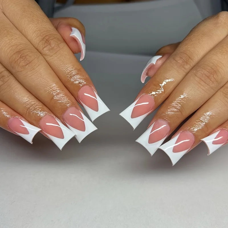 24Pcs Black and White Kitten Press on Nail False Nail Square Removable Handmade Wearable Nail Art for Women&Girl