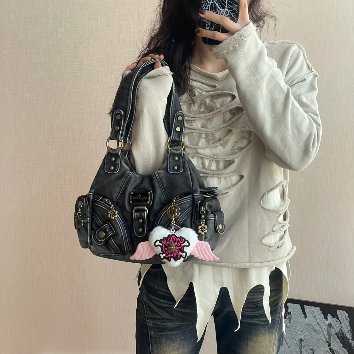 Angel Kiss Soft Tote Bag Women Handbags Small Top-handle Fashion Satchel Multi-Pockets Crossbody Shoulder Bag Hobos Phone Pack