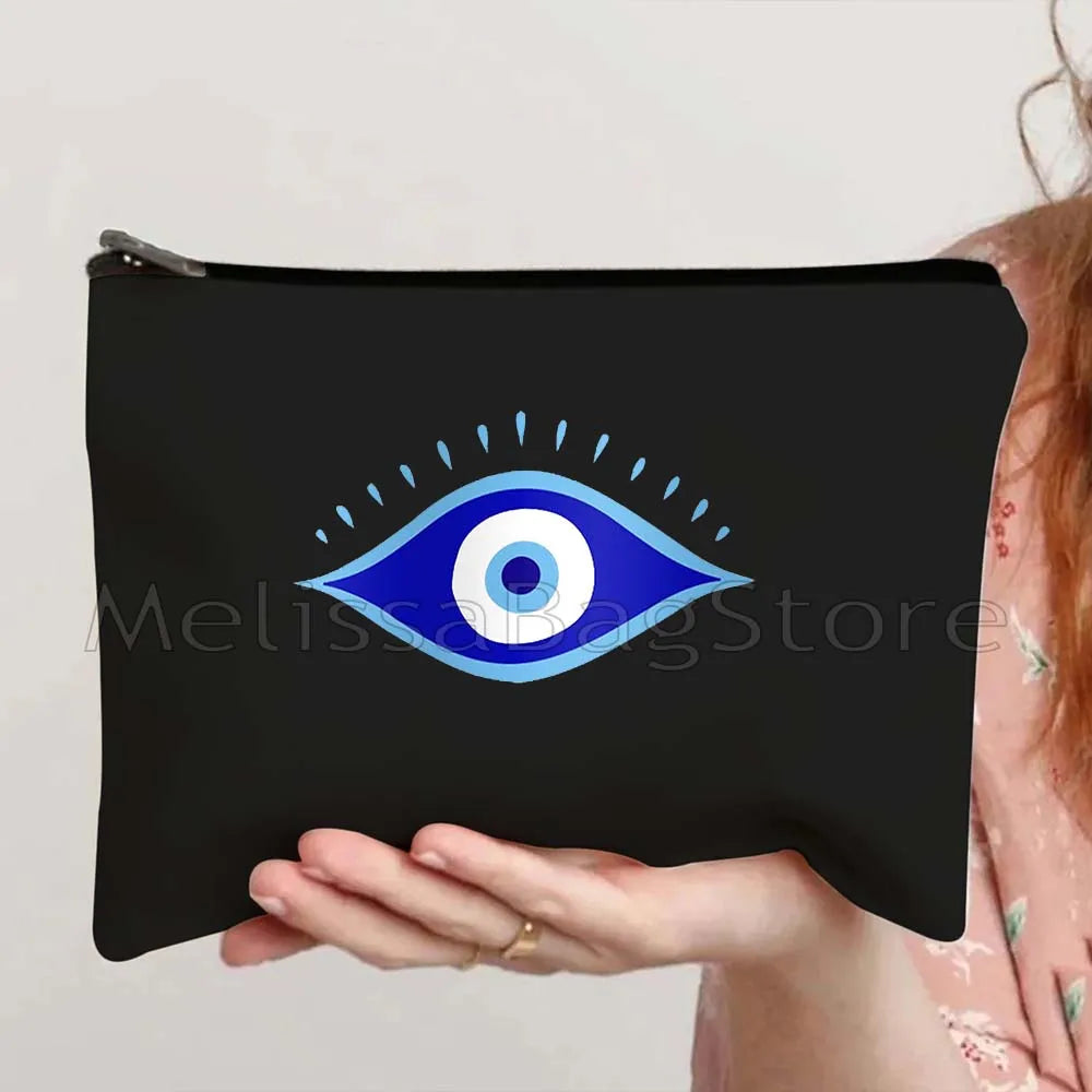 Nazar Good Luck CRETE GREECE Mati Blue Evil Eye Charm Amulet Love Heart Amulet Mandala Cosmetic Makeup Toilet Bags Case Pouch