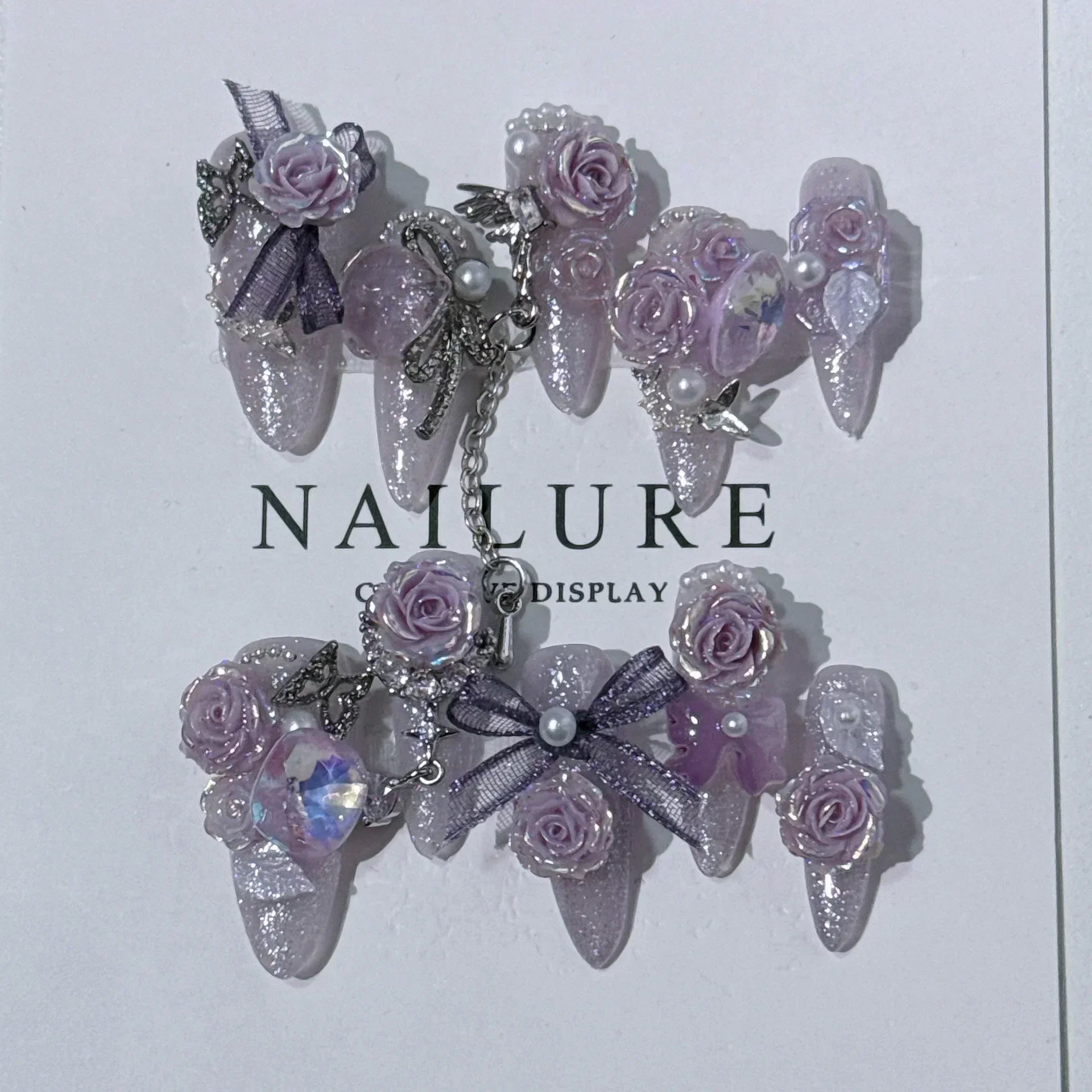 10pc Detachable Long Stilette Ballet False Nails with Butterfly Camellia Design Y2k Hot Girl Full Cover Artificial Press on Nail