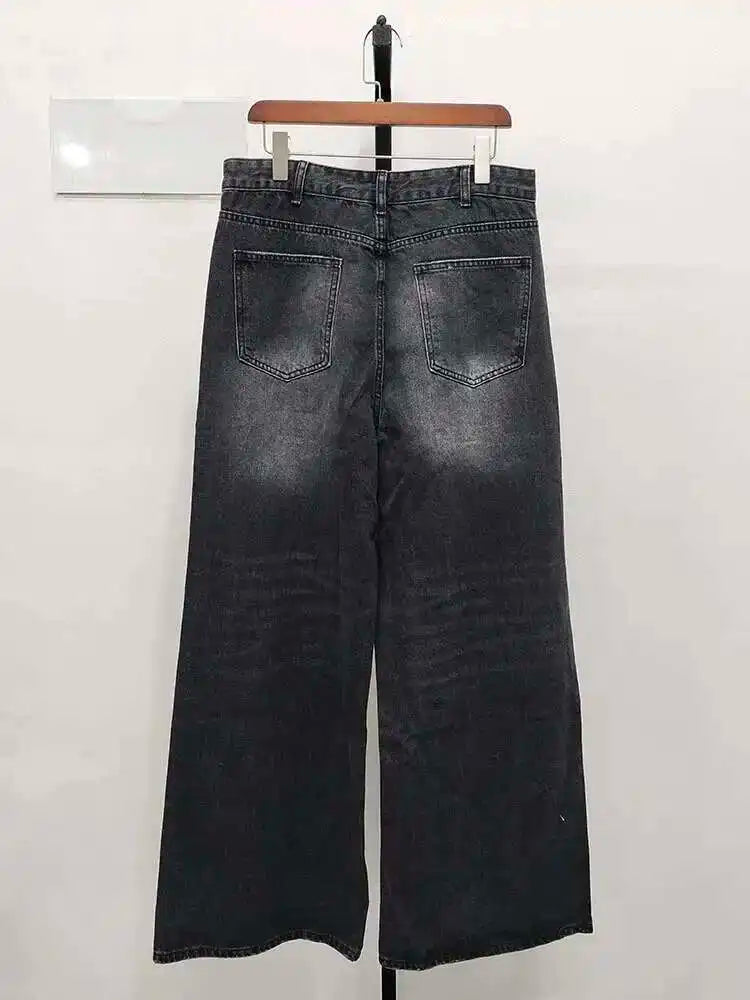 IEFB Vintage Men's Baggy Denim Trousers 2023 New Streetwear Wide Leg  Loose Denim Pants Fashion Distressed Straight Pants 9C1519