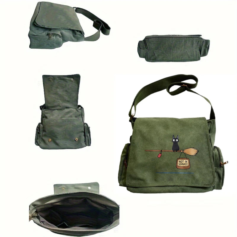 Casual Women's Men's Crossbody Bag Cat Print Canvas Shoulder Bag Large Capacity Laptop Messenger Bag