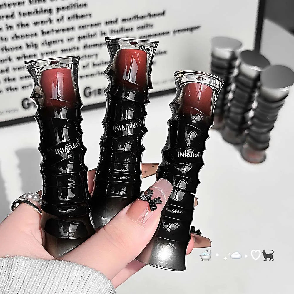 Punk Dark Red Lip Gloss Mirror Shine Silky Moisturizing Texture Lip Glaze Non-Sticky Chocolate Red Cherry Watery Glossy Lip Tint