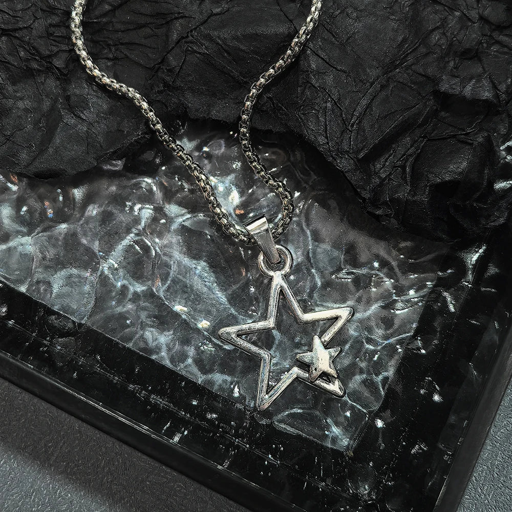 Y2K Star & Sun Spiral Pendant Necklace Silver Tone Minimalist Layered Necklaces for Women Daily Wear