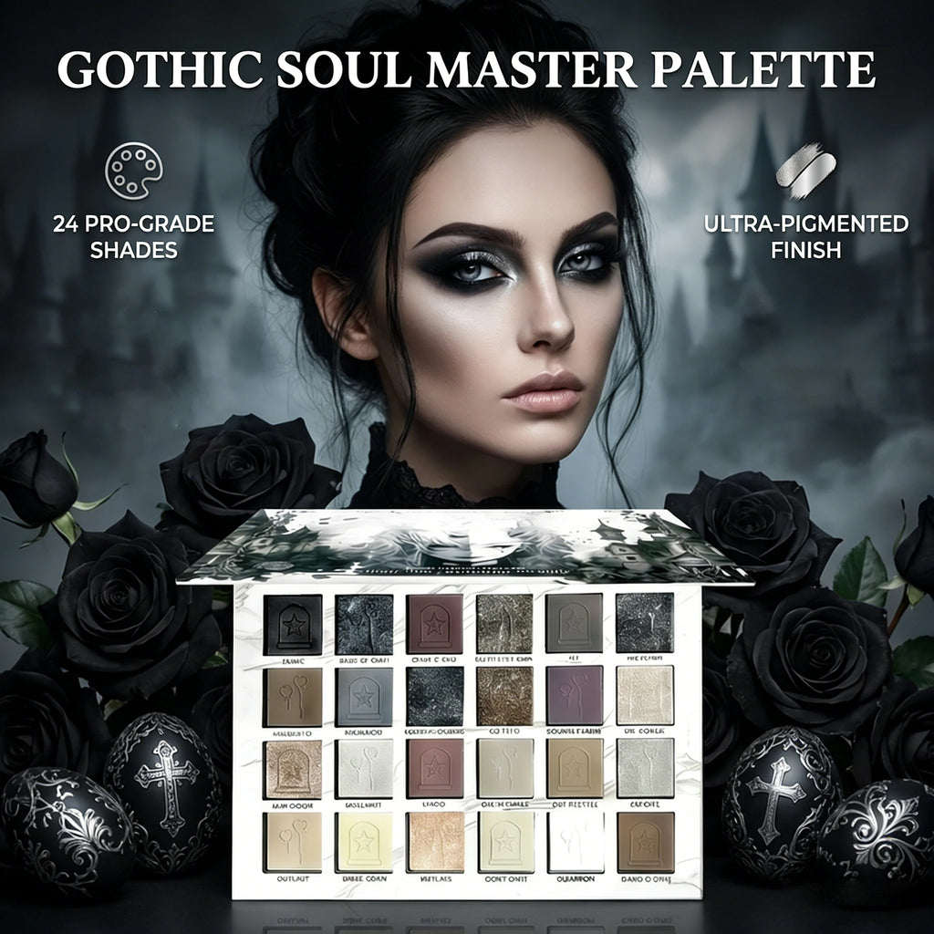 24-Color Dark Elf Eyeshadow Palette, Gothic Vampire Style Makeup Set, High-Pigment Shimmer/Glitter Eye Makeup, Christmas Gift