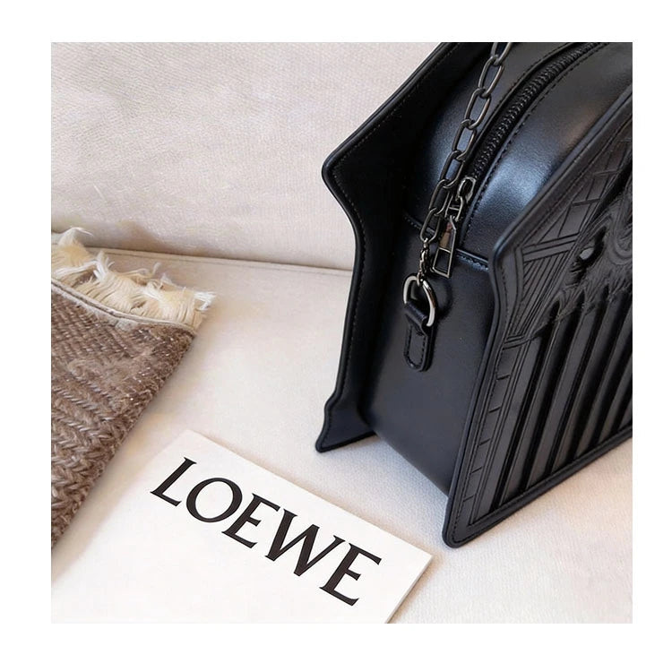 Niche Gothic Chapel Handbag for Women Unique Stained Glass Cathedral Tote Bag Bamboo Crossbody Bag for Dark Grunge Aesthetic