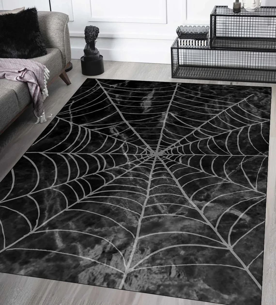 Gothic Spinnennetz Carpet - Gothic Witchy Halloween Room Decor Schwarz Roter Bereich Rug Living Room Bedroom Decor Rug Washable