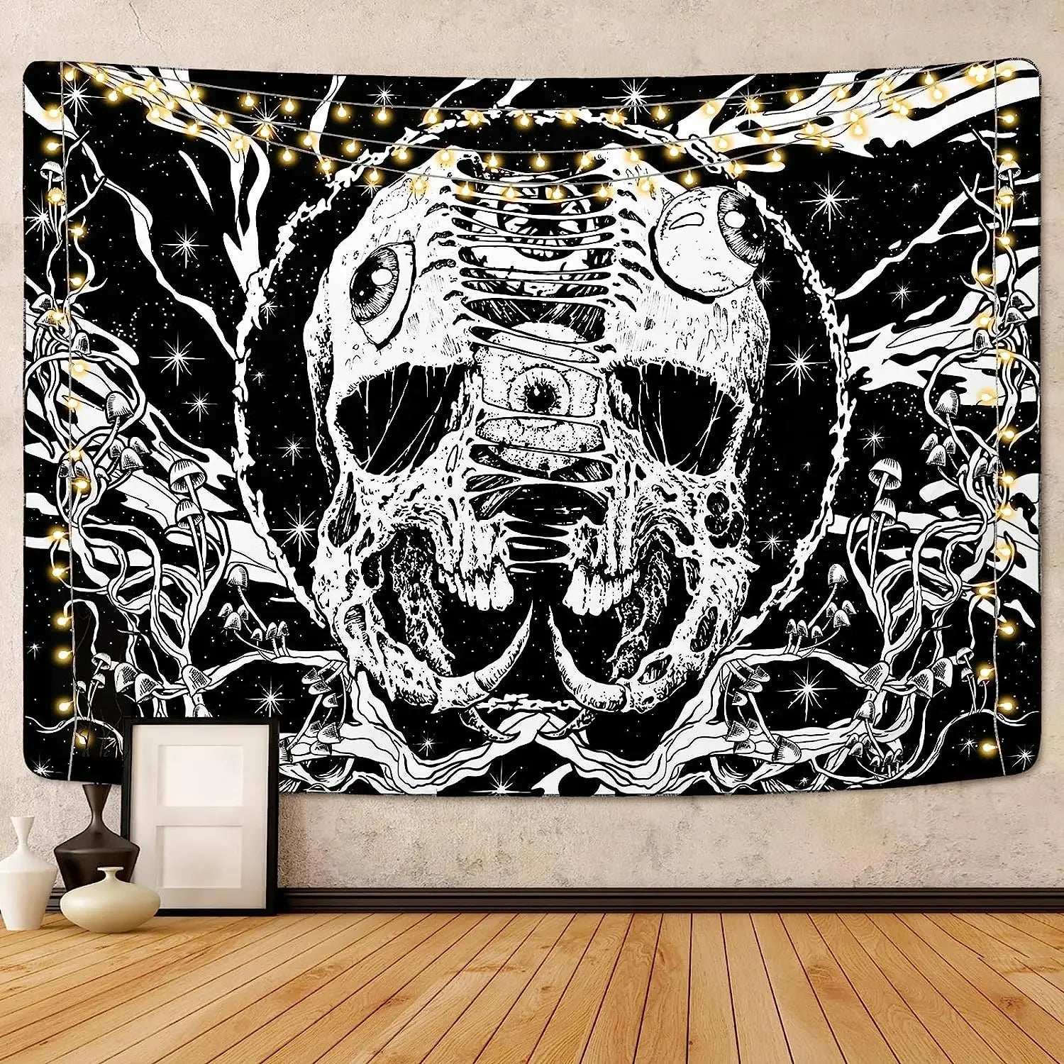 Gothic Skull Tapestry Black and White Skeleton Tapestry Wall Hanging for Bedroom Hippie Eyes Boho Home Decor Trippy Moon Cloth