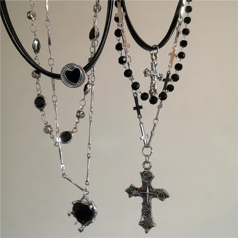 Personalized Punk Star Heart Cross Chain Double Layer Necklace For Men Women Y2K Fashion Trend Rock Party Grunge EMO Accessories