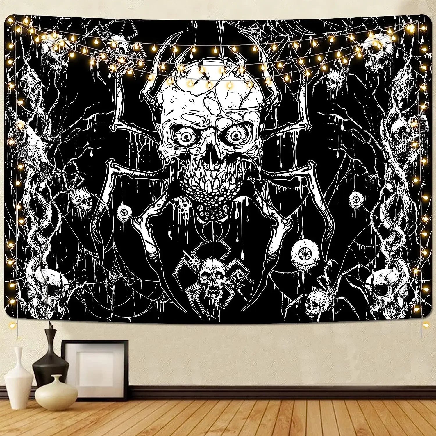 Gothic Skull Tapestry Black and White Skeleton Tapestry Wall Hanging for Bedroom Hippie Eyes Boho Home Decor Trippy Moon Cloth