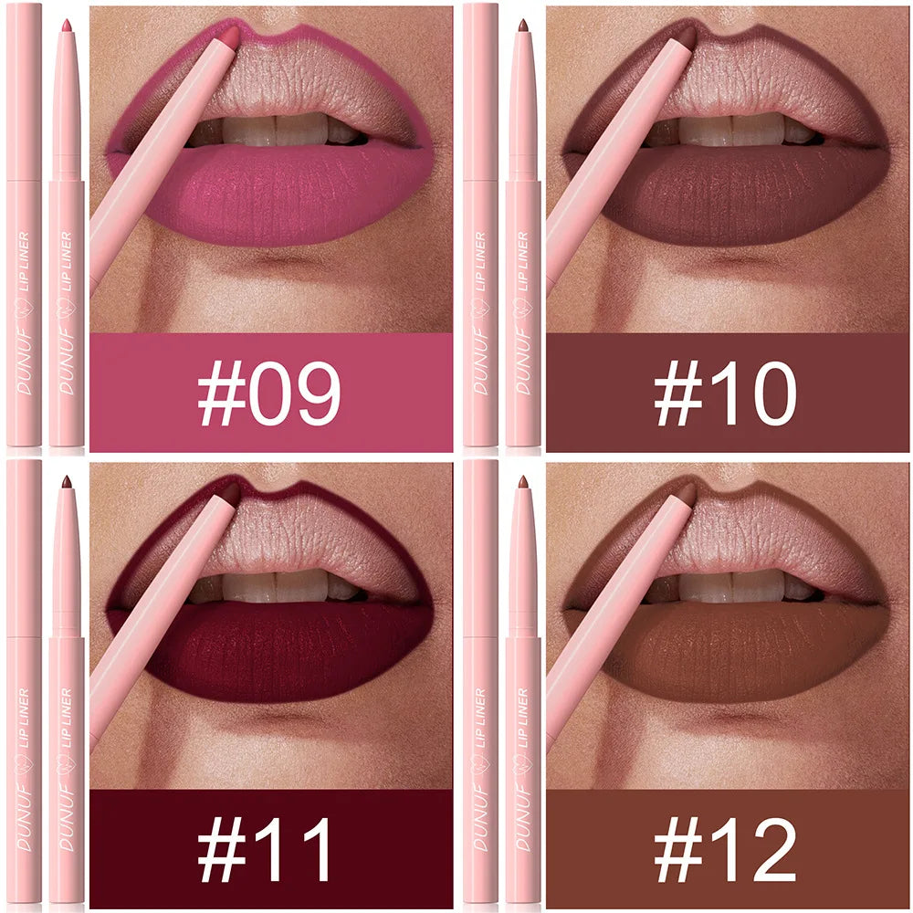 Matte Lip Liner Pencil Set 12 Colors Lip Contour Lipstick Waterproof Non-transfer Highly Pigmented Nude-pink Daily&Party Makeup