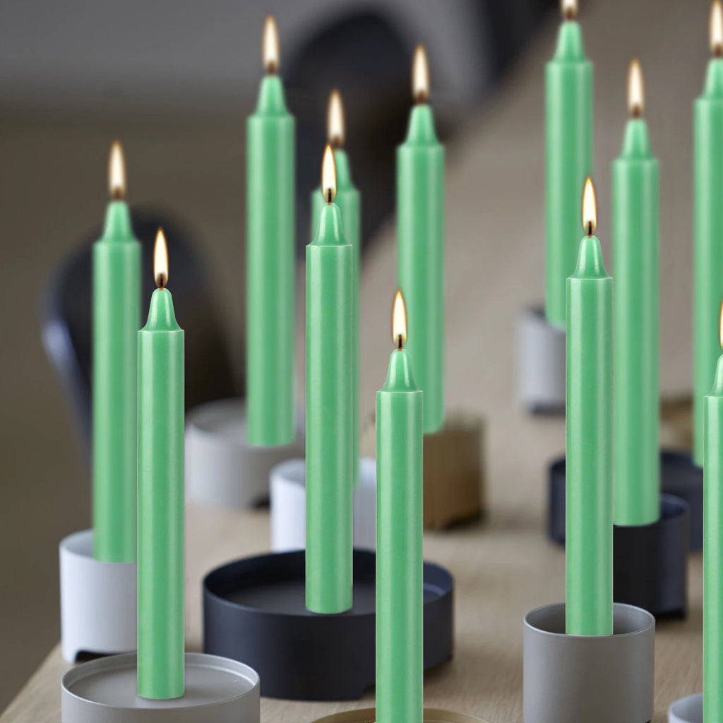 12 Pcs 3.9*0.4In（10.1*1.2Cm） Green Small Stick Candles, No Drip, No Smoke, No Scent, Household Dinner Candles, Hand-Poured, High-Quality, Suitable for Various Places and Holidays.