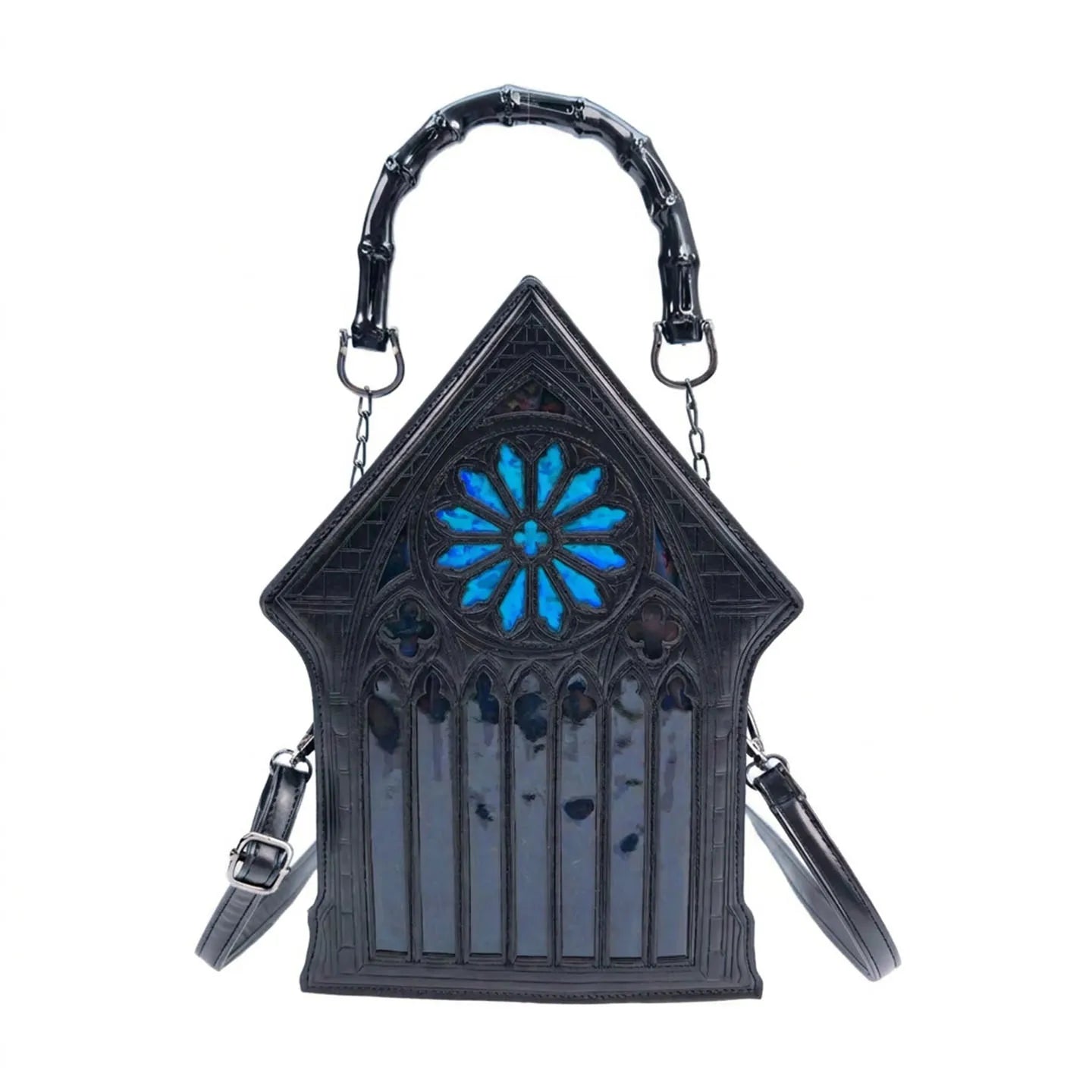 Niche Gothic Chapel Handbag for Women Unique Stained Glass Cathedral Tote Bag Bamboo Crossbody Bag for Dark Grunge Aesthetic
