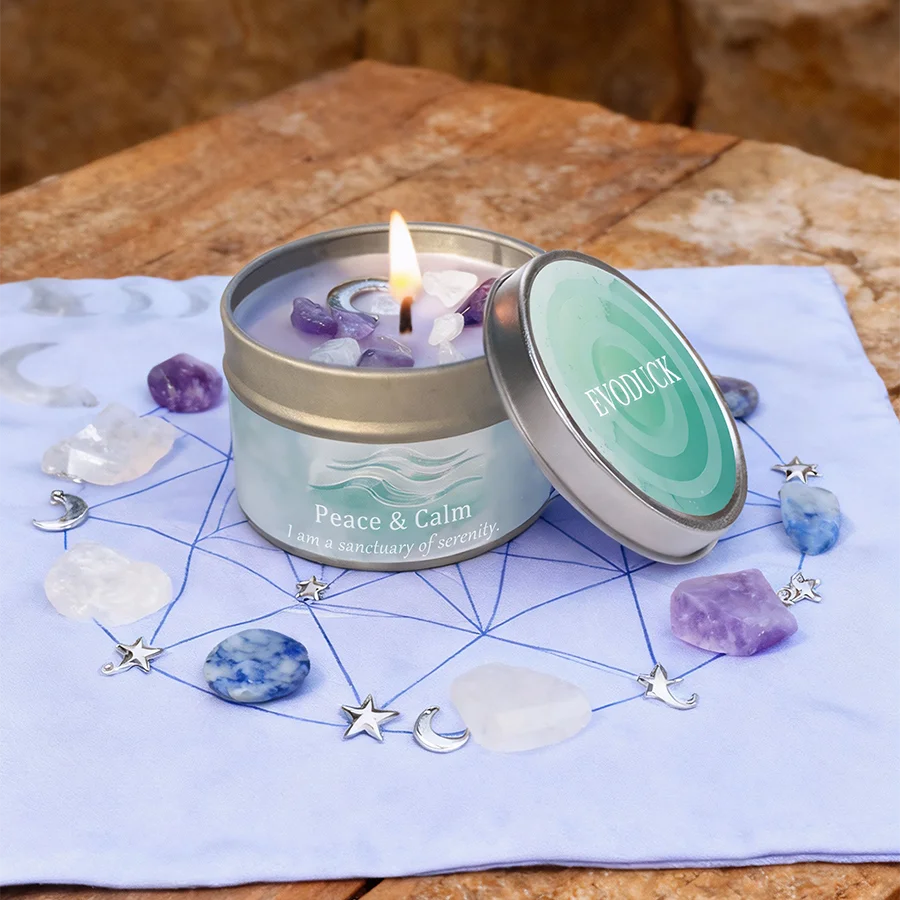 Law of Attraction Peace Ritual Candle, Lavender & Chamomile Aroma with Healing Crystals, Great for Holiday Gifting Christmas