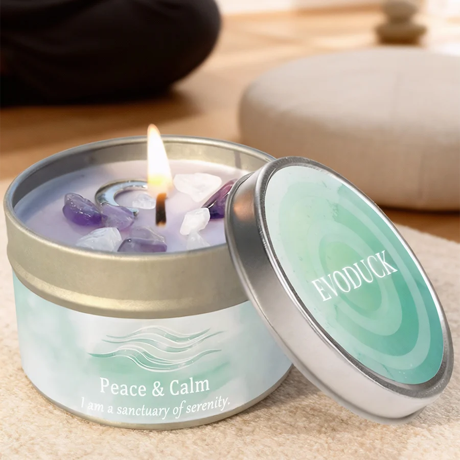 Law of Attraction Peace Ritual Candle, Lavender & Chamomile Aroma with Healing Crystals, Great for Holiday Gifting Christmas
