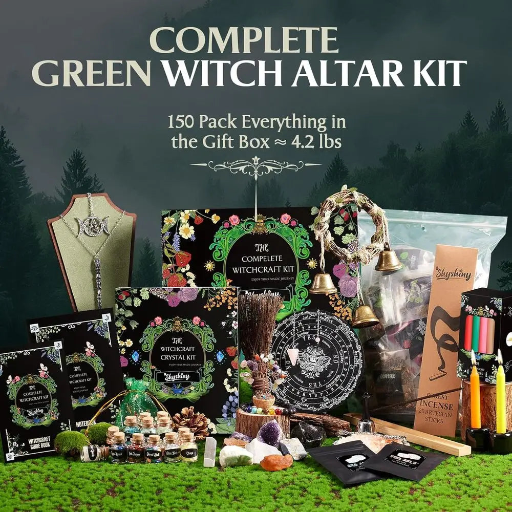 Complete 150-Piece Wiccan Starter Kit: Herbs, Crystals, Candles, Altar Essentials for Witchcraft Beginners