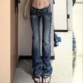 Women's Y2K Gothic Embroidery Hot Diamonds Denim Pants Harajuku Retro Hip Hop Low Waist Jeans Fashion Hot Girl Straight Jeans