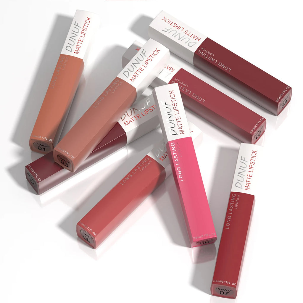 8pc/set Long-Lasting Lip Gloss Matte Waterproof Lipstick Lip Stain Non-transfer Highly Pigmented Nude Red Y2K Daily&Party Makeup