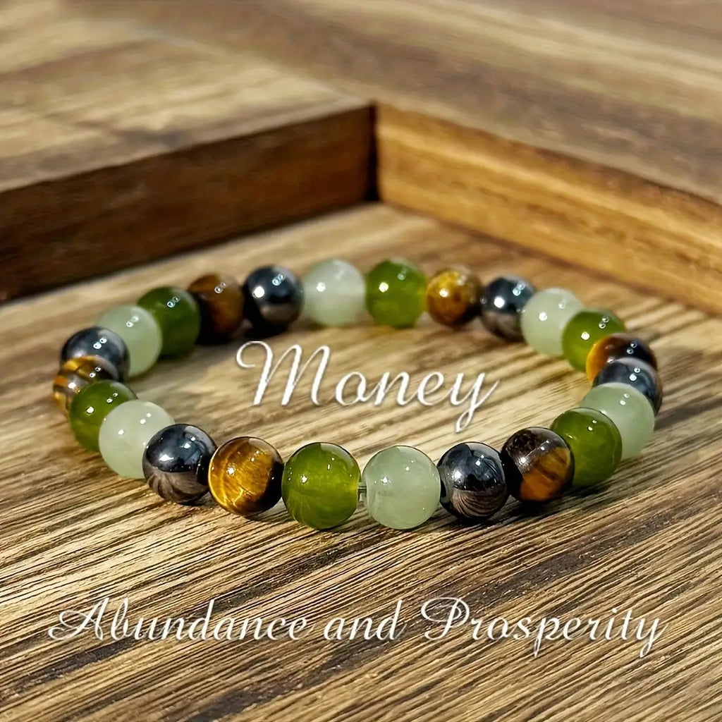1PC Money & Prosperity Crystal Beaded Bracelet Green Tiger Eye Stone Bangle Lucky Wealth Charm Daily Gift Jewelry ﻿