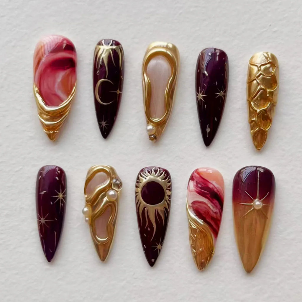 24Pcs Black Y2k Long False Nails with Almond Head Design Cat's Eye Silver Stripe Pattern Press on Fake Nails Wearable Nail Tips