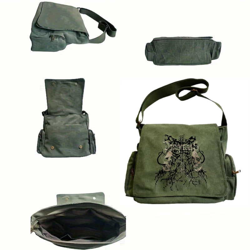 Vintage Women's Shoulder Bag Gothic Print Canvas Crossbody Bag Large Capacity Men's Messenger Bag