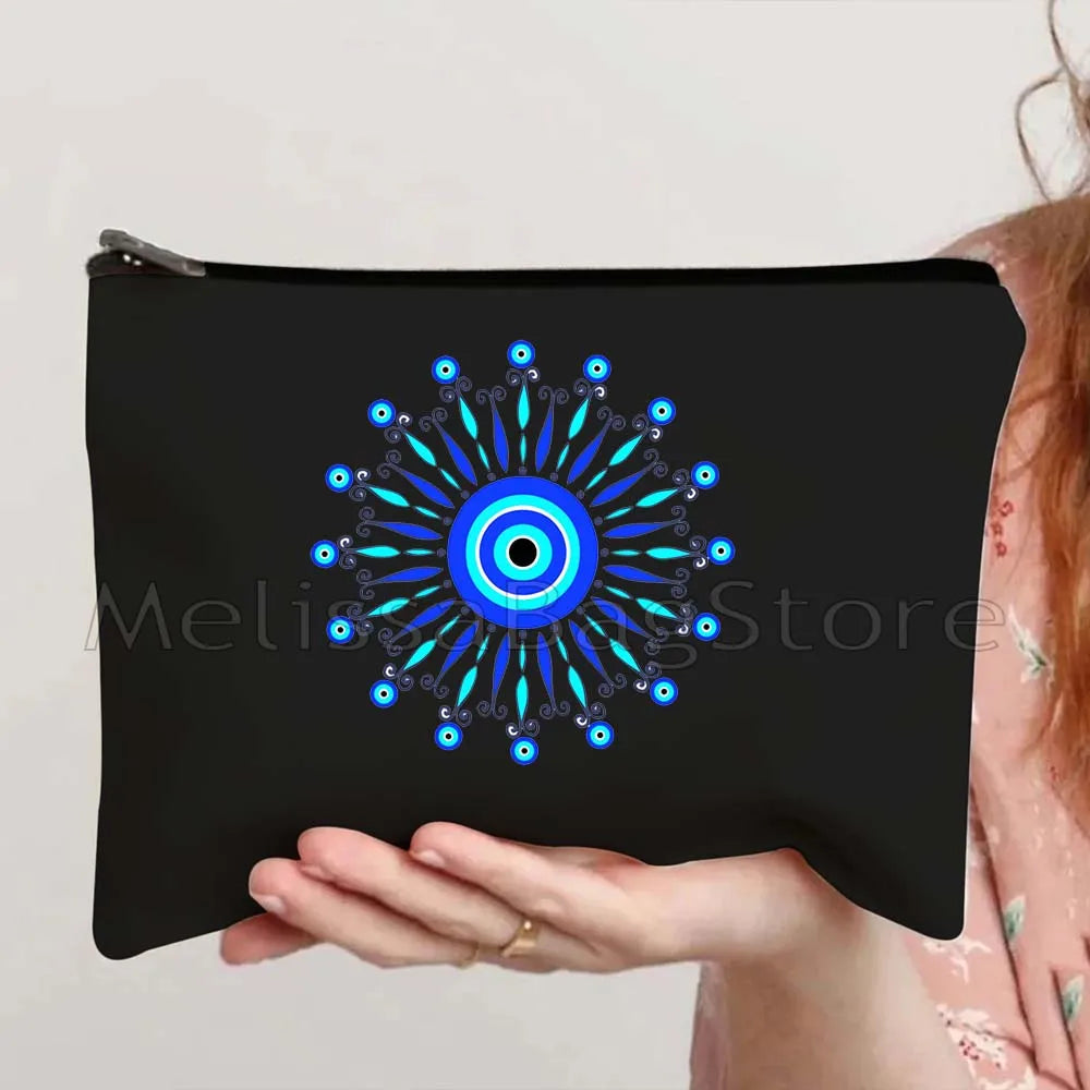 Nazar Good Luck CRETE GREECE Mati Blue Evil Eye Charm Amulet Love Heart Amulet Mandala Cosmetic Makeup Toilet Bags Case Pouch