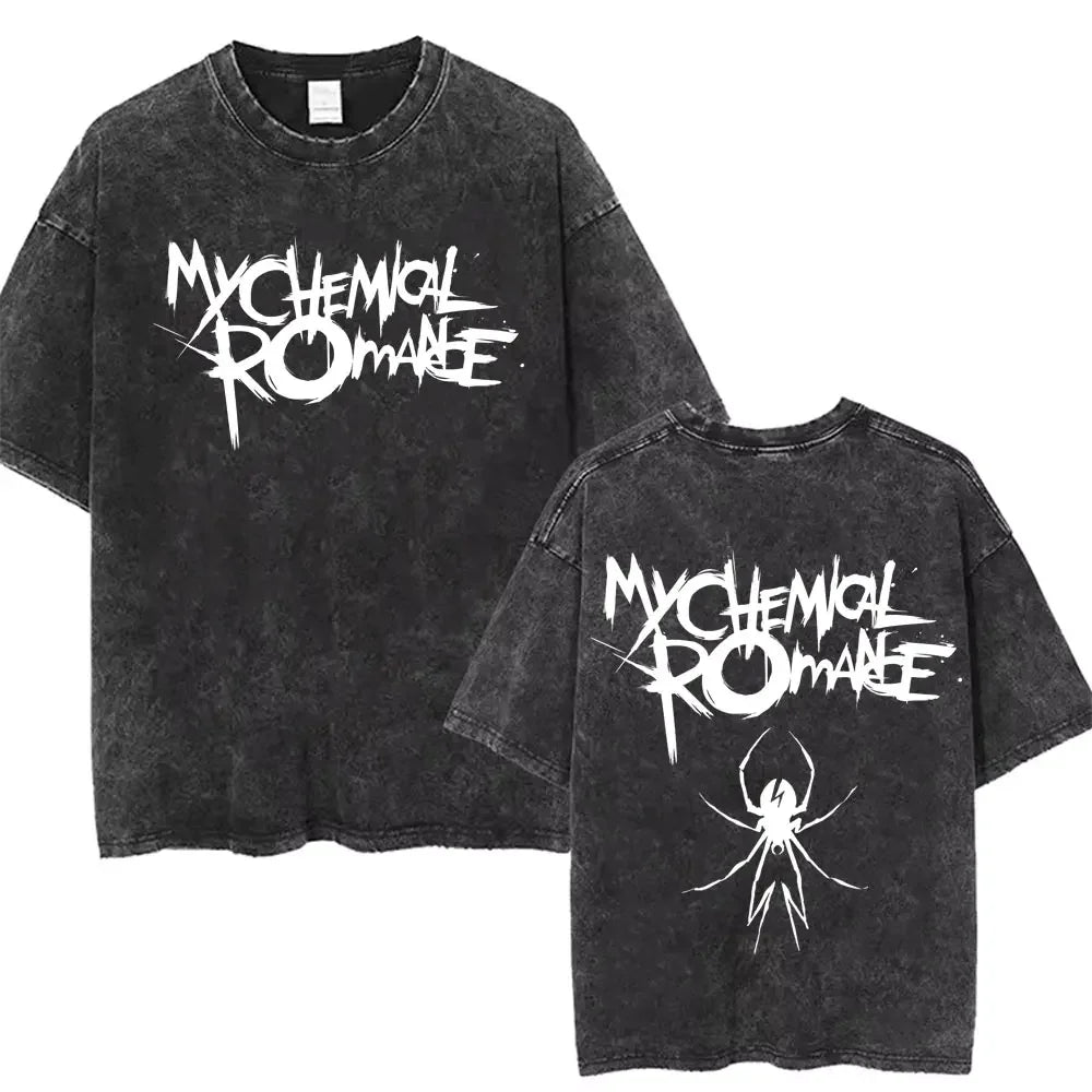 Rock Band My Chemical Romance men's Retro cotton Washed Tshirt man Women's oversized Y2K Punk Distressed‌ Tee Casual streetwear