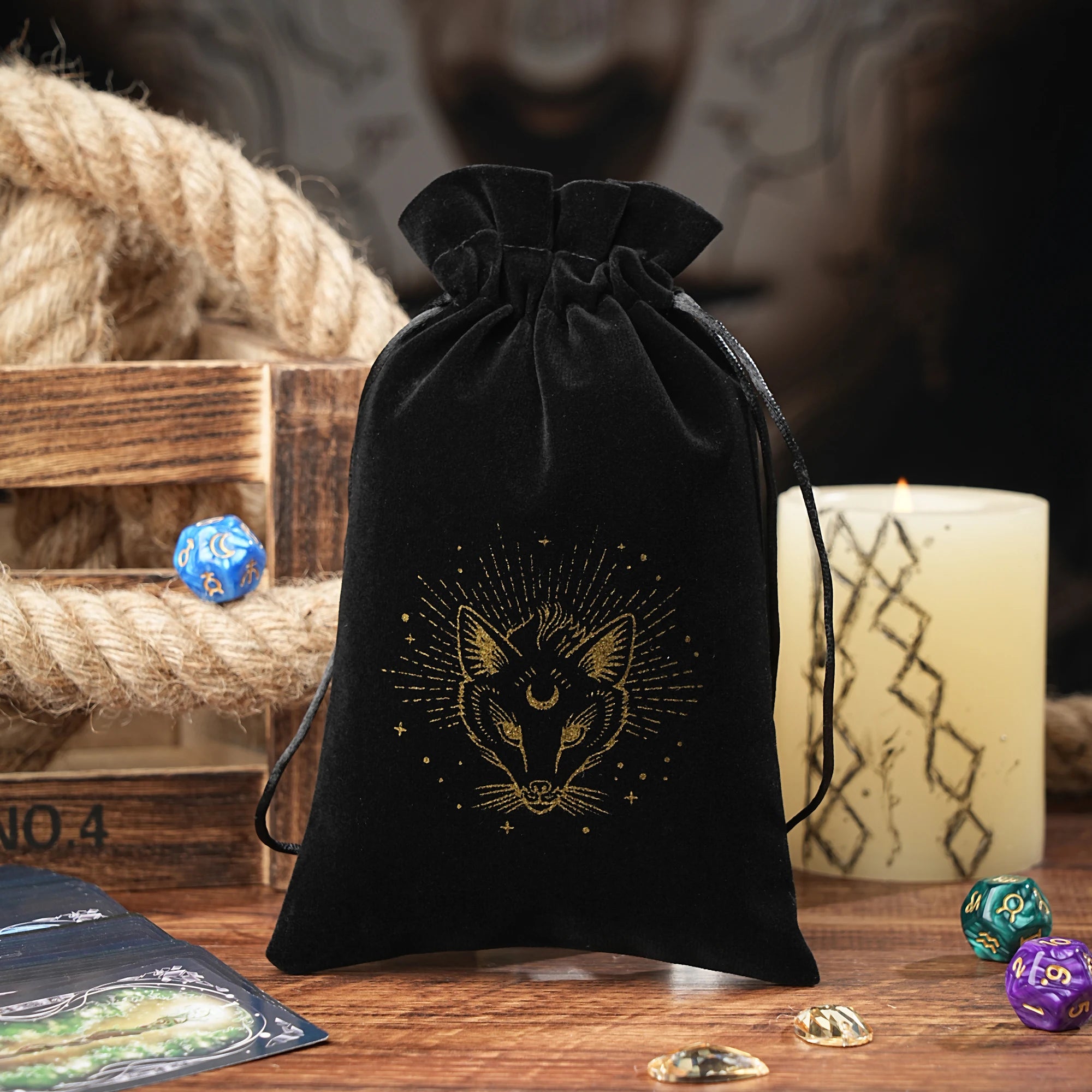 15/1pcs 14x22cm Black Velvet Moon Phase Tarots Cards Storage Bag Jewelry Pouch Travel Cosmetic Gift Bag Hand bag Coin Dice bag
