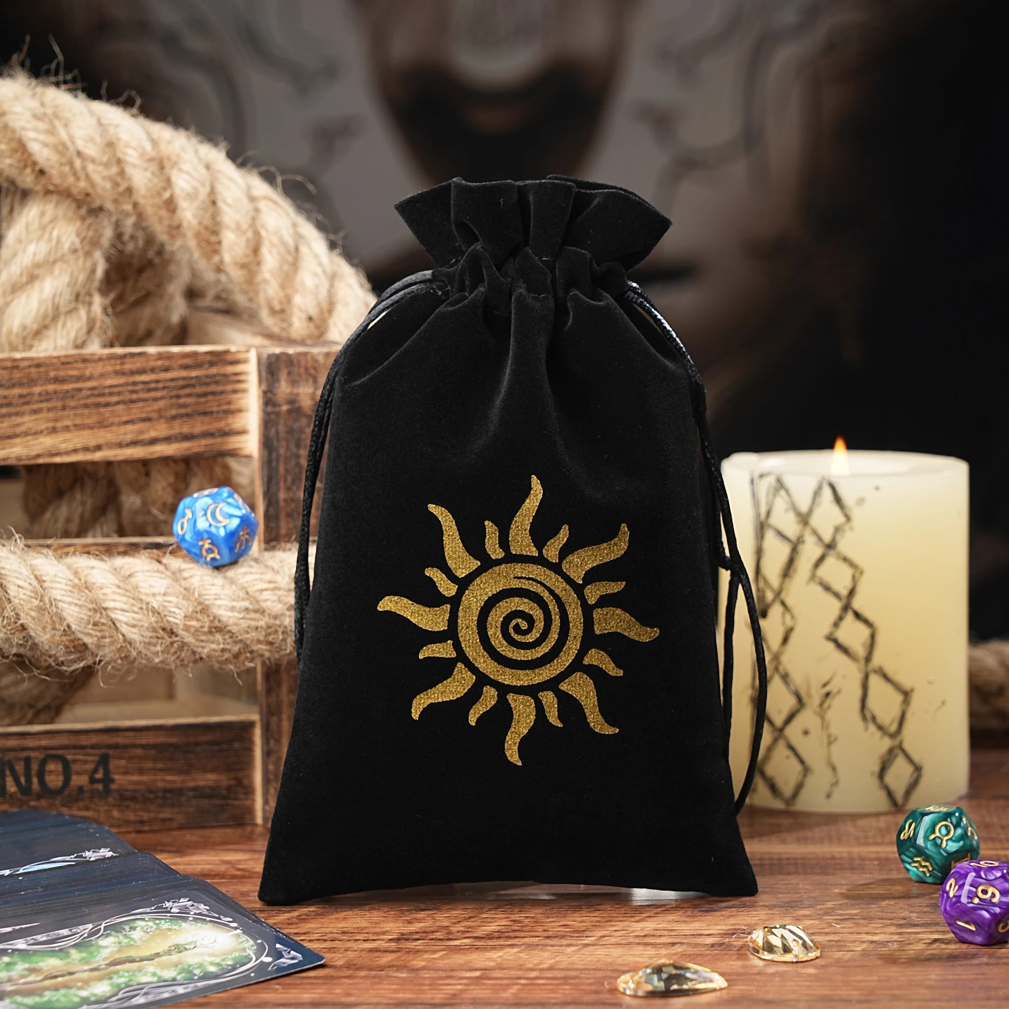 15/1pcs 14x22cm Black Velvet Moon Phase Tarots Cards Storage Bag Jewelry Pouch Travel Cosmetic Gift Bag Hand bag Coin Dice bag