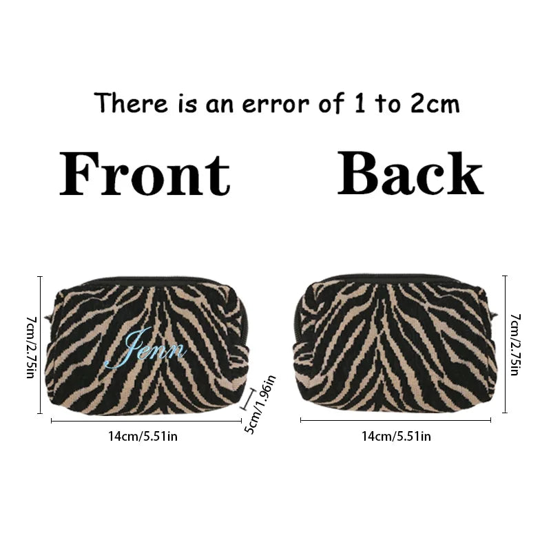 Personalized Embroidery Name Leopard Print Cosmetic Bag Zipper Makeup Bag Wedding Gifts Women Bride's Bridesmaid Travel Bag