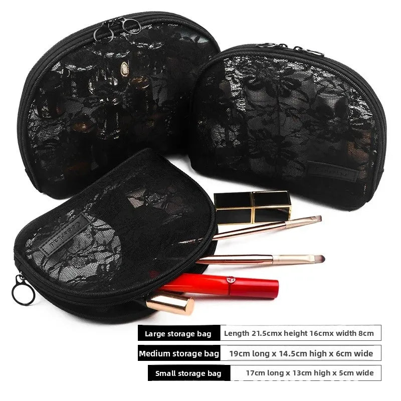 Portable Transparent Lace Makeup Bag Medium Size Storage Bag for Toiletries Japanese Style Nylon Material from Mainland China