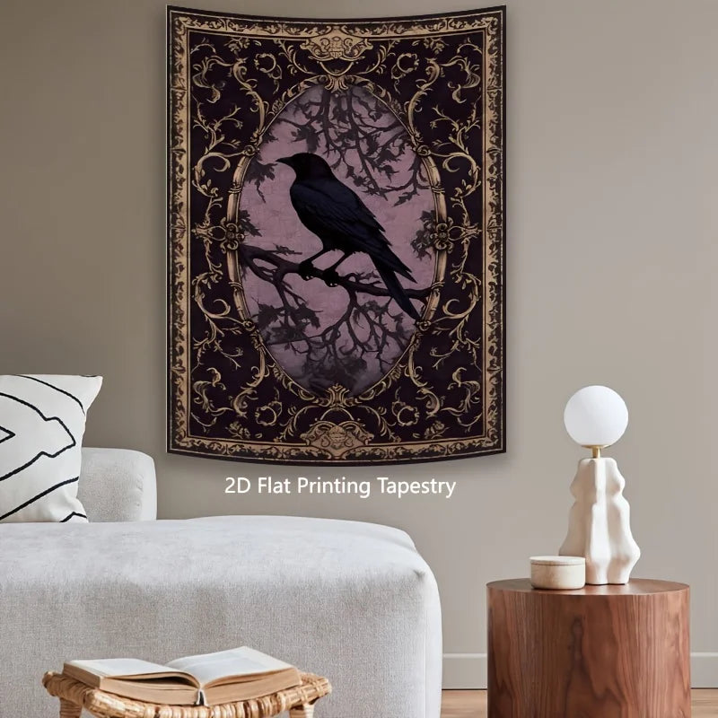 VIKAMA Gothic Crow Tapestry Retro Dark Print, Edgy Bedroom & Studio Background Decoratrion Tapestry