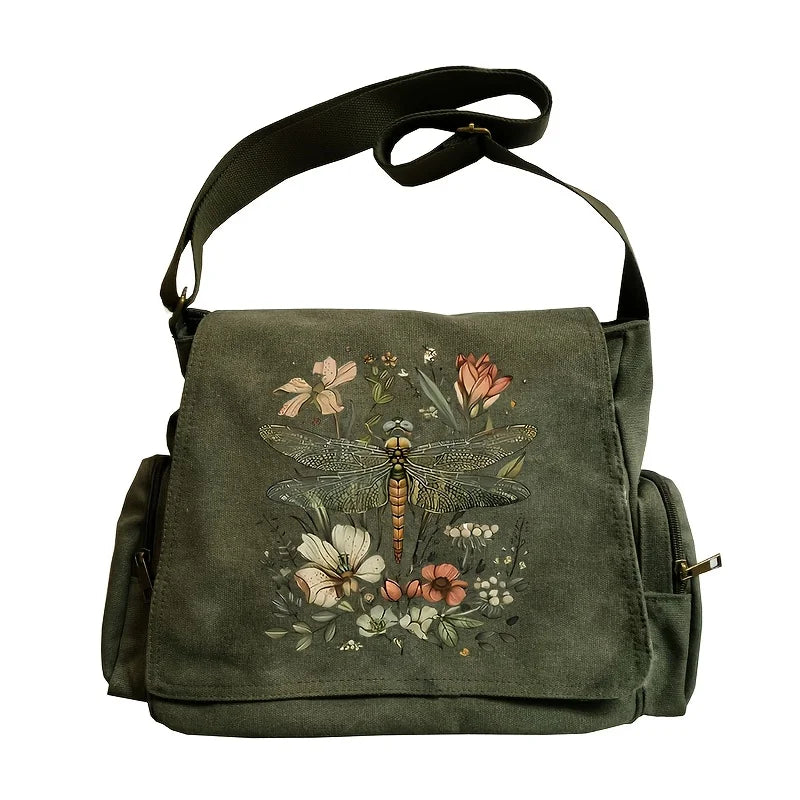 Stylish Artistic Dragonfly Print Women's Shoulder Bag Large Capacity Crossbody Messenger Bag For Women Commuting