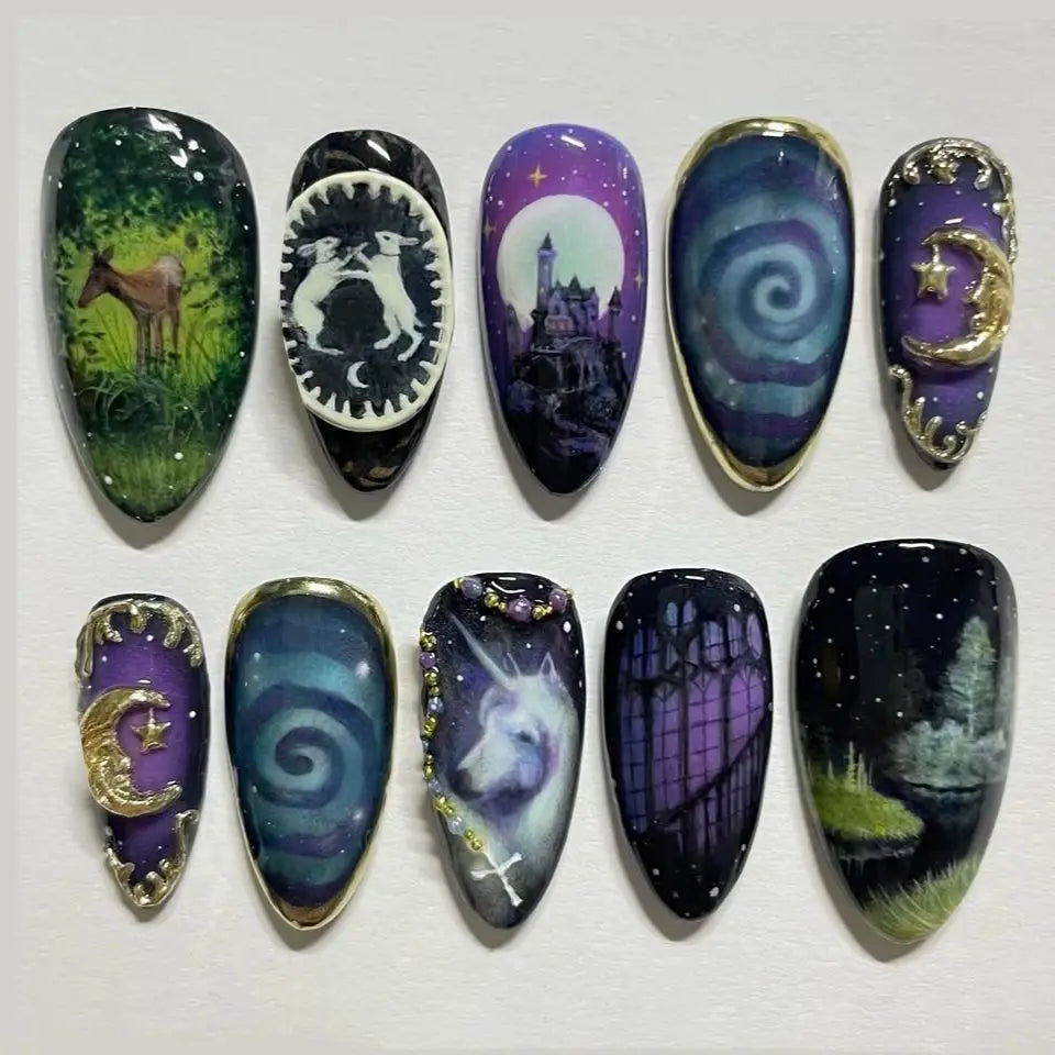 24pcs Vintage Country Style False Nails Cute Cartoon Little Lamb Rabbit Rose Printed Press On Nails Wave Point Bows Fake Nail