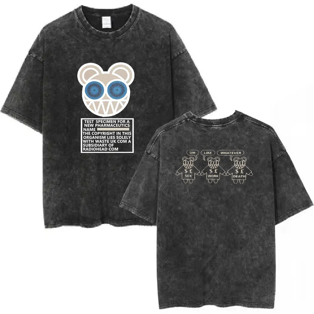 Radiohead Rock Band Washed Cotton T Shirt Men Women Hip Hop Music Tee Fashion Short Sleeve Tshirt Summer Oversized T-shirts Tops