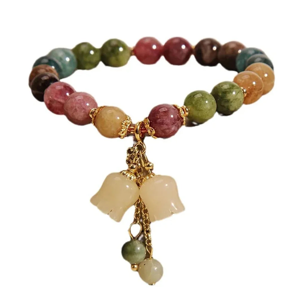 Fashion Colorful Tourmaline Crystal Bracelets for Women Men Light Luxury Orchid Pendant Beaded Bracelet Jewelry Gift