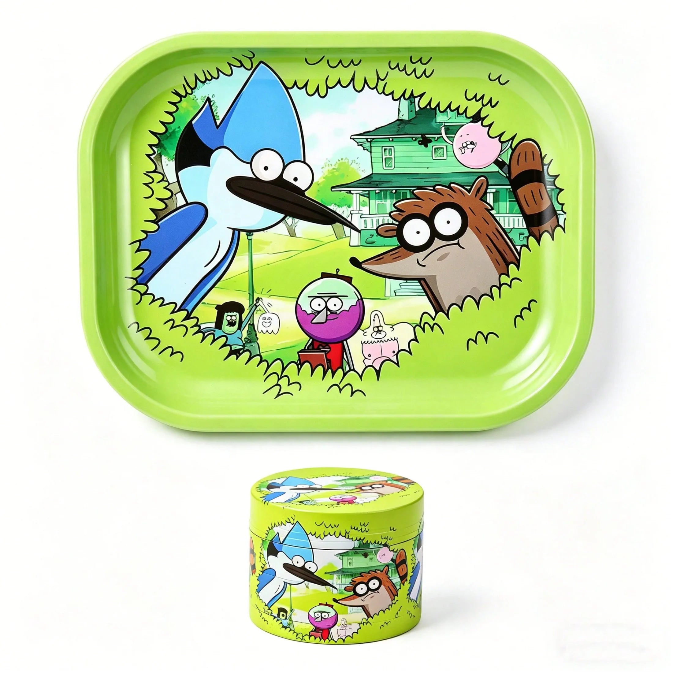 1/2 Pieces Cartoon Bird and Raccoon Metal Rolling Tray and Herb Grinder