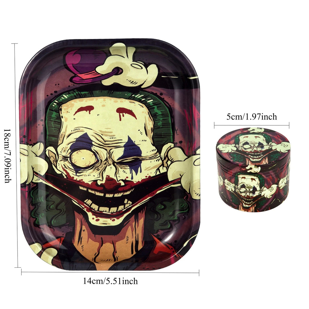 1/2 Pieces Spooky Clown Metal Rolling Tray and Herb Grinder