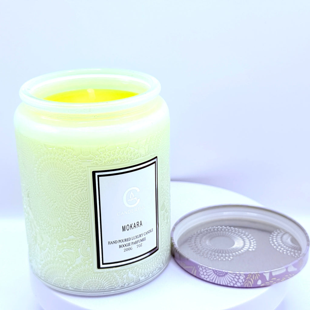 Embossed Glass Scented Candle Soy Wax Aromatherapy Candle | 5 Scents | 40 Hour Long Burn | Plant Essential Oil Clean Burn