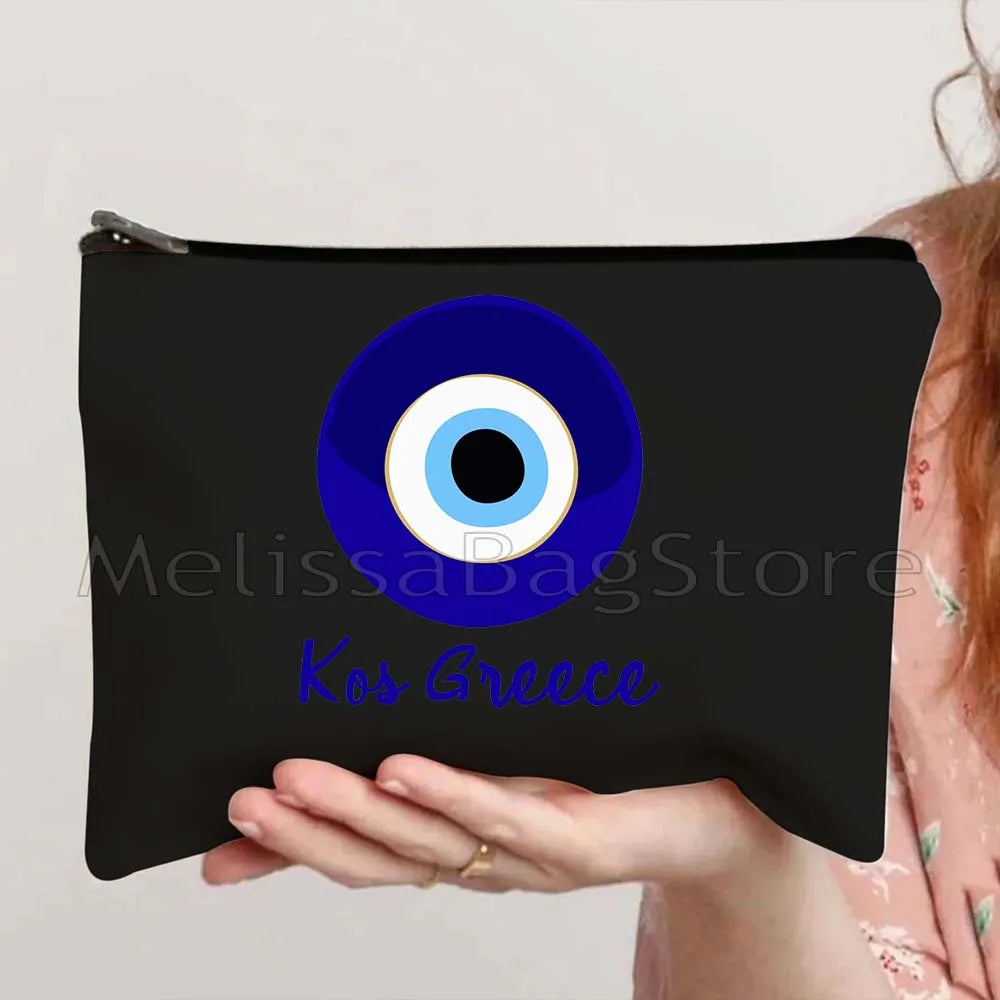 Nazar Good Luck CRETE GREECE Mati Blue Evil Eye Charm Amulet Love Heart Amulet Mandala Cosmetic Makeup Toilet Bags Case Pouch